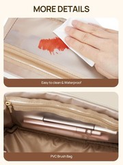 Telena Leather Make Up Bag Portable Travel Makeup 0-Beige with Brown