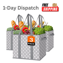 WISELIFE 3 Pack Reusable Grocery Bags Large Water Resistant Tote Foldable