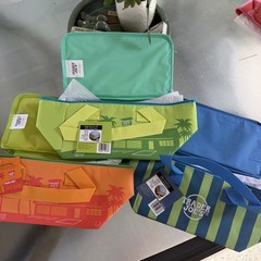 3- summer Trader Joes Mini Insulated Bag 1 orange, 1 green , 1 blue stripe