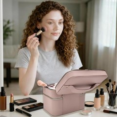 Hard Makeup Case, Double Layer Travel Cosmetic Case with Mirror – Waterproof PU