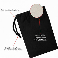 CharkaBags – 8 x 12 Inches Black Single Drawstring Reusable Washable Muslin Bags