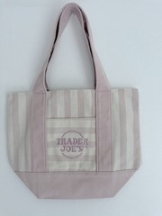 Trader Joe’s Reusable Tote Bag Pink/Beige Stripe 35 qt Cotton/Poly 13x10x6