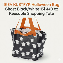 IKEA KUSTFYR Halloween Bag Ghost Black/White 13l 440 oz Reusable Shopping Tote