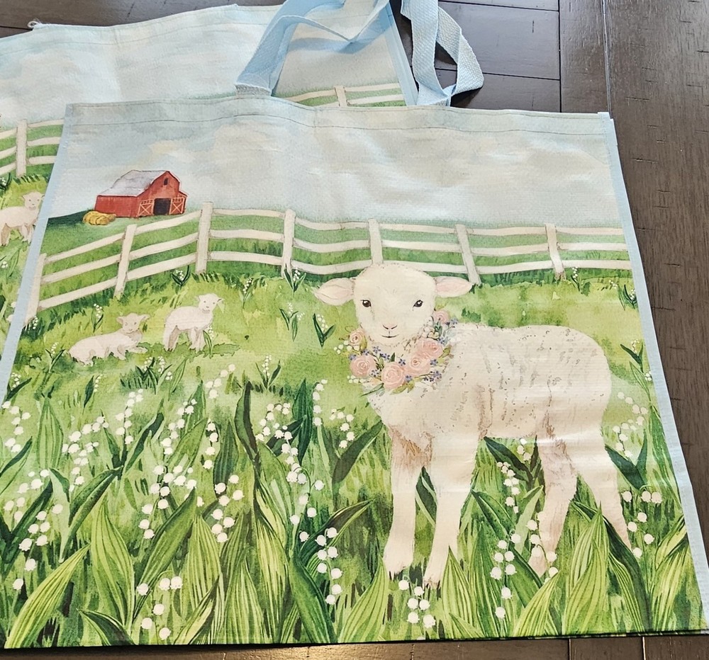 NEW Spring Lamb Farm Reusable Shopping Gift Bag XL Waterproof Eco Tote TJ Maxx