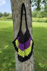 Crocheted Cotton Lg Market Bag (Black, Purple, & Lime Green)