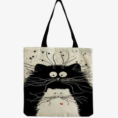 Medium Canvas Shopping Bags Whimsical Cat, Horse Print 14″x15″