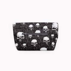 Kravitz Krabag Cotton Eco Zipper Clutch Bag Skulls Pattern Black Grey CH2-5323
