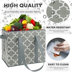 4 PCS Reusable Grocery Bag Foldable Washable Storage Bin Basket Utility Grey