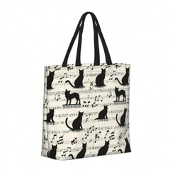 Cute Cat Print Tote Bag Large Reusable Shopping Bag For Cat Lovers