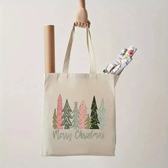 Tote bag Christmas Trees Canvas Tote Bag Reusable Sturdy with “Merry Christmas”