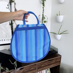 Foldable Multicolor Striped Plastic Reusable Shopping Bag with Handles