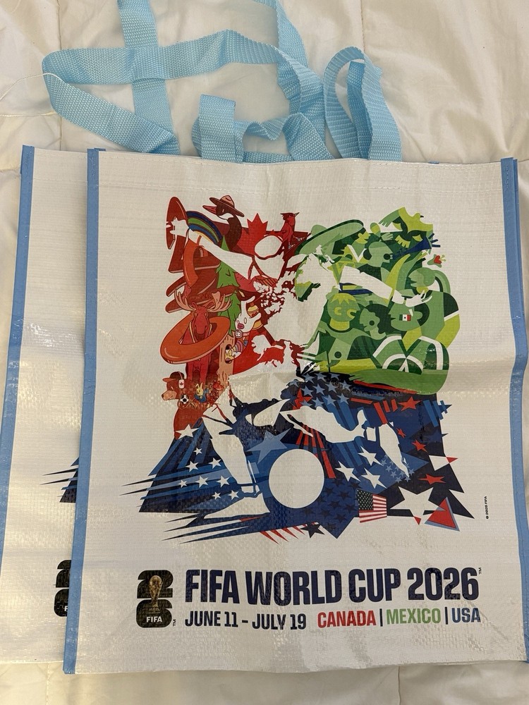 FIFA World Cup 2026 Reusable Plastic Tote Bag Graphic Print White/Blue