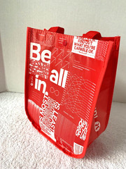 NEW Lululemon Logo Reusable Shopping Bag 12″ X 9″ w/Red Handles Easy to Clean