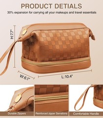 Hairao Large Makeup Bag for Women, Double Layer Travel with Brown