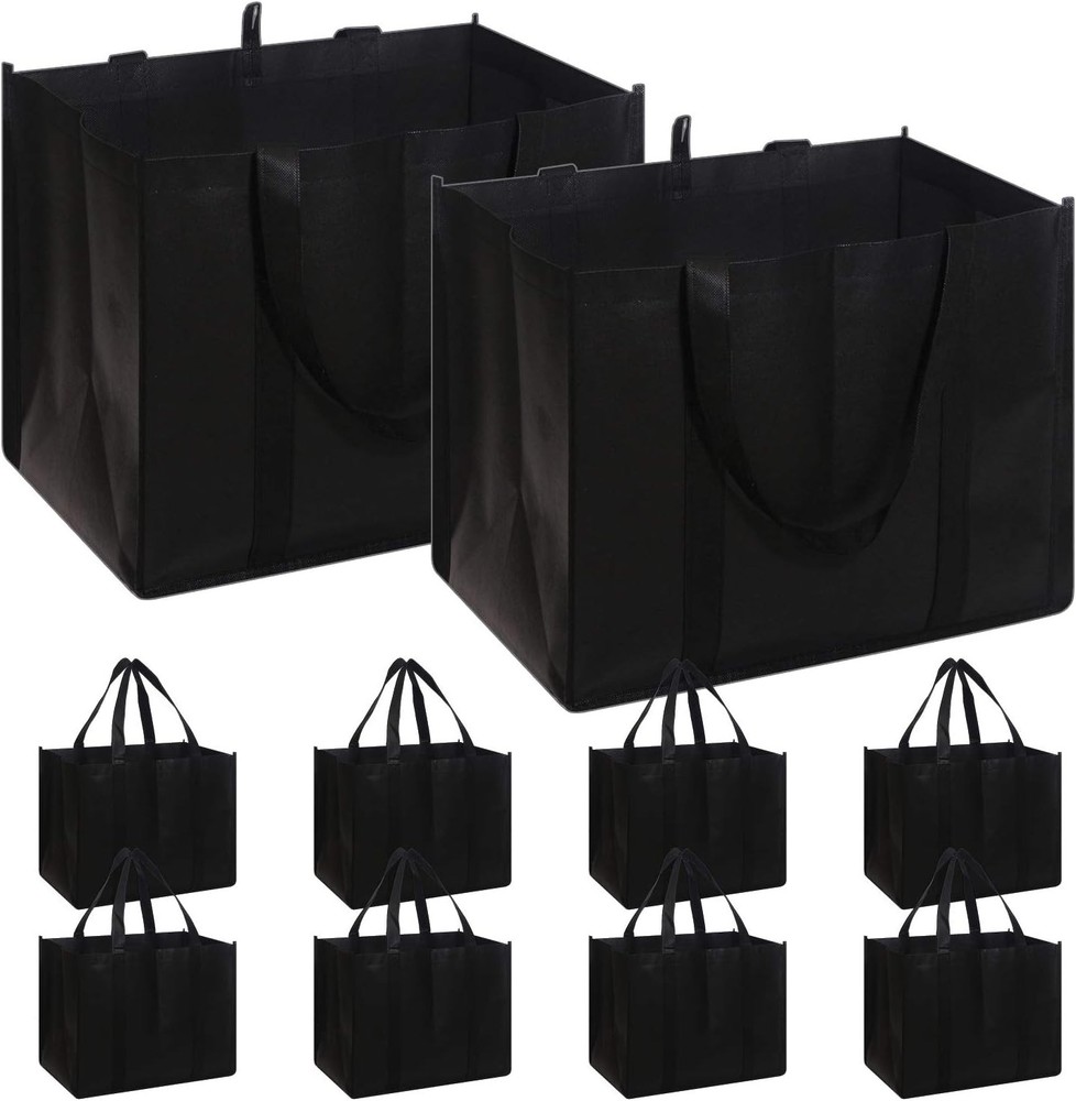Set of 10 Reusable Grocery Bags Extra Large Foldable Heavy Duty Shopping Tote