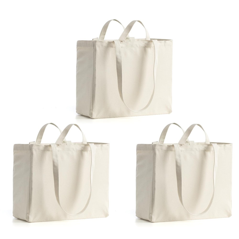Canvas Tote Bag Reusable Grocery Bags with Long Shoulder Strap and Short Hand…