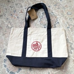 Trader Joe’s Canvas Foldable Reusable Shopping Bag Beige and Black