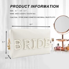 Kovewon Bride Patch Letter Makeup Bag for Women 8.1″ x 5.1″ x 2.8″, White