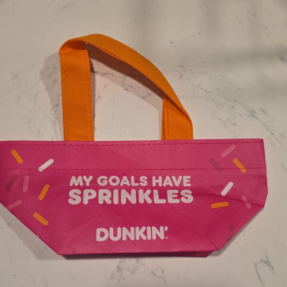Dunkin’ Pink Foldable Tote Bag My Goals Have Sprinkles Orange Handles