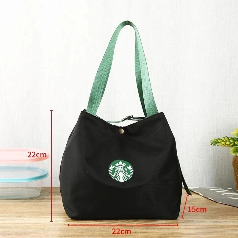 Starbucks Reusable Lunch Tote Bag Waterproof Nylon for Travel Black