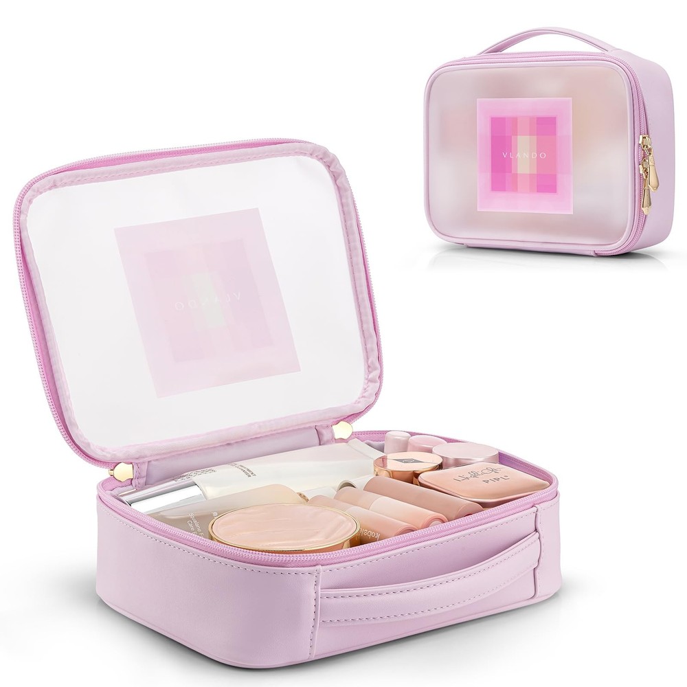 VLANDO Cute Makeup Bag,Travel Bag for Teen Clear Toiletry Clear-pink