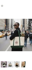 Trader Joe’s Foldable Canvas Reusable Shopping Bag Beige Green AND RED MINI TOTE