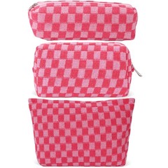 LYDZTION Large Capacity Makeup Bag Set – 3 Pieces Checkered 3pcs rose red