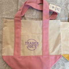 Trader Joe’s Mini Canvas Tote Bag 2-Pack Foldable Pink Yellow Beige Reusable