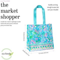 Blue/Green Market Shopper Bag, Reusable Grocery Tote with Comfortable Shoulde…