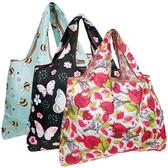 Wrapables Large Foldable Tote Nylon Reusable Grocery Bag, 3 Pack