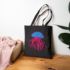 Jellyfish Illustration Tote, Cotton Canvas Ocean Sea Life Bag