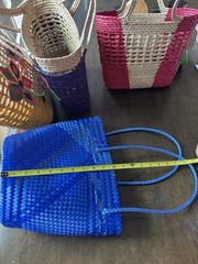 Foldable Plastic Geometric Pink Blue Tote Bag Medium 12in x 6in Basket
