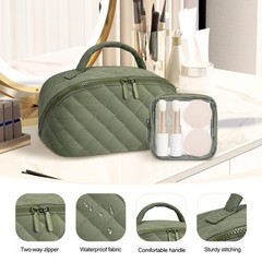 honitty Makeup Bag, Quilted Puffy Travel Make up Bags, Green