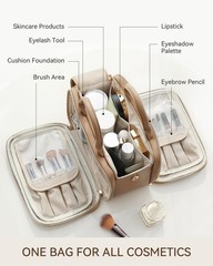 Prite Travel Makeup Bag Women’s Large Capacity Waterproof Medium, Beige Brown