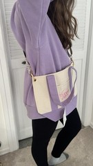 Trader Joe’s Mini Pastel Canvas Tote Bag Purple Beige Geometric Adjustable Strap