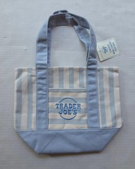 Trader Joe’s MINI Canvas Reusable Bag, with Off White or Tan, LIGHT BLUE STRIPES