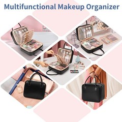 onemoky Travel Makeup Bag, Large 9.9 x 5.3 x 8.5 inches, 03-Black Leather