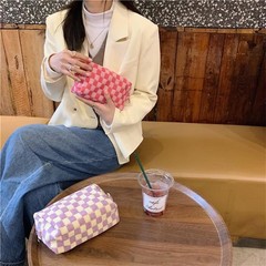 FFpaw 3Pcs Makeup Bag Set for Women, Checkered Cosmetic Travel Pink