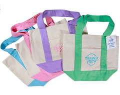 Trader Joe’s AUTHENTIC NEW 💚 PASTEL EMBROIDERED CANVAS REUSABLE TOTE BAGS SET