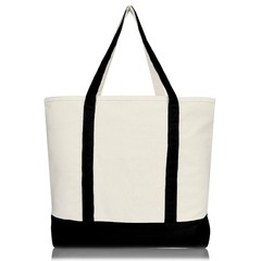 DALIX 22″ Large Cotton Canvas Zippered Shopping Tote Grocery Bag Large, Black