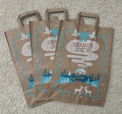 3pc Lot 2025 Trader Joes Brown Paper Bags Christmas Snowy Market Holiday Crafts
