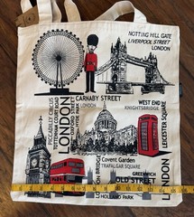London Shopping Bag Reusable Tote 100% Cotton Red Black Beige Canvas
