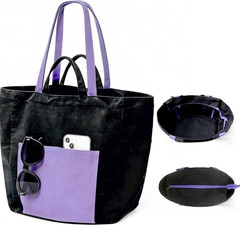 Everyday Tote Bag 27L Cotton Canvas Multi-Pocket Tote Black/Purple 16.9″