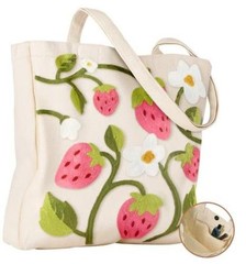 Embroidery Canvas Tote Bag for Women – Reusable Totes with Strawberry Flower