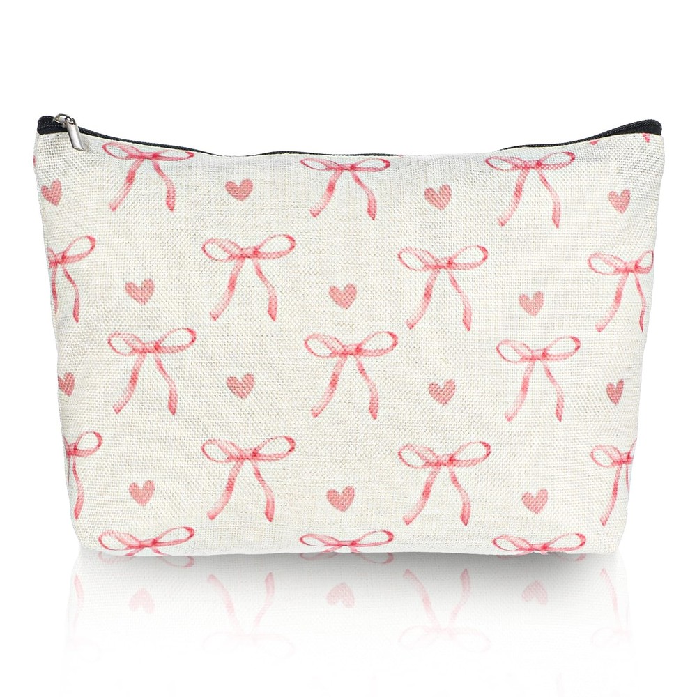 1PCS Pink Coquette Bow Makeup Bag, Cute Bags, Trendy Preppy Beige