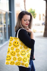 Bulk 25 Pack Smiley Face Reusable Shopping Tote Bags – 15×16 Inch Multicolor …