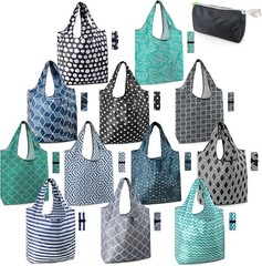 Stylish 12-Pack Foldable Grocery Bags – Large Capacity with Geometric Patterns