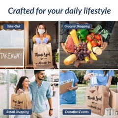 250 Pack Reusable Thank You Bags | 2 Mil Brown Kraft Shopping Bags | 12″x6.75″x1