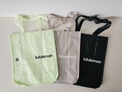 3 x New LULULEMON Neon Grey Green LOGO Reusable Shopping Gym Shopper Bag Large