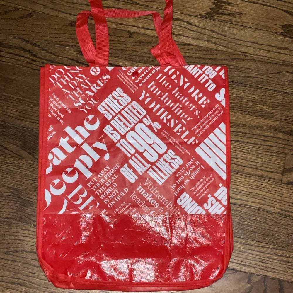 Lululemon Red Foldable Reusable Shopping Bag Plastic All-Over Modern White